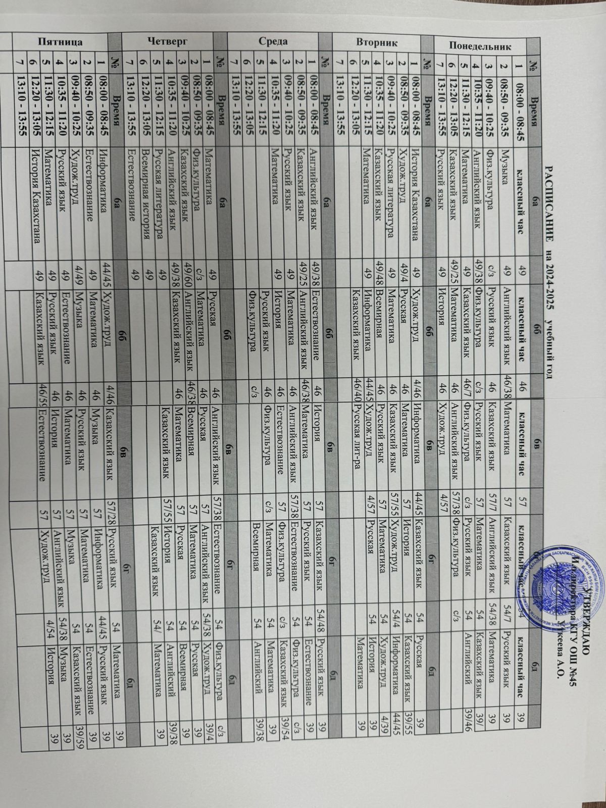 Расписание уроков  на 2024-2025 учебный год
